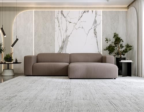 MKS MEBLE Ecksofa Cord L-Form, Moderne Wohnlandschaft, Sofa-Garnitur, Polsterecke Pasadena - Braun, Rechte Seite von MKS MEBLE