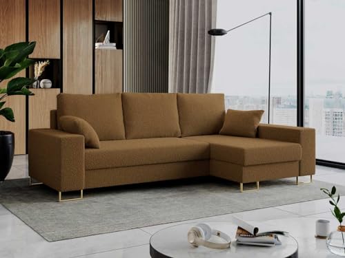 MKS MEBLE Ecksofa - L-Form Sofa mit Schlaffunktion - Wohnlandschaft L Form, Ecksofa mit Schlaffunktion und Bettkasten, Schlafsofa mit Bettkasten, Couch mit Schlaffunktion - Braun Dorian von MKS MEBLE