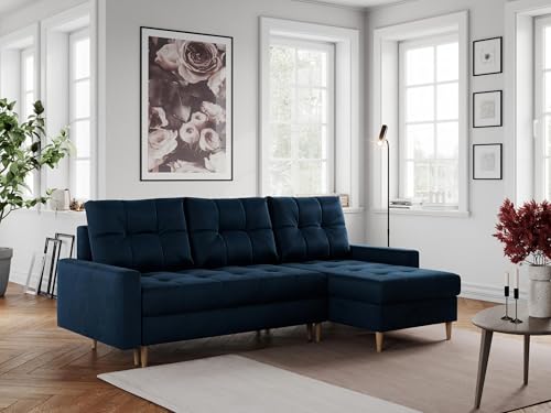 MKS MEBLE Ecksofa - L-Form Sofa mit Schlaffunktion - Wohnlandschaft L Form, Ecksofa mit Schlaffunktion und Bettkasten, Schlafsofa mit Bettkasten, Couch mit Schlaffunktion - Dunkelblau Colin von MKS MEBLE