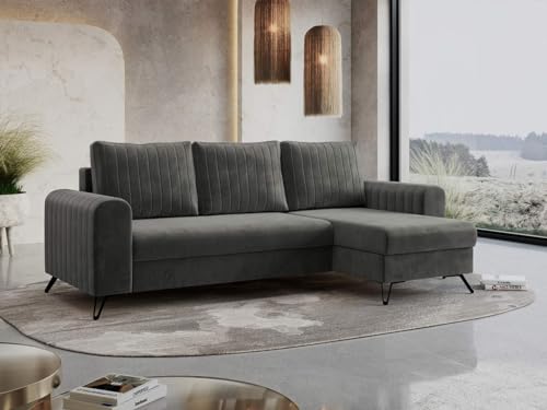MKS MEBLE Ecksofa - L-Form Sofa mit Schlaffunktion - Wohnlandschaft L Form, Ecksofa mit Schlaffunktion und Bettkasten, Schlafsofa mit Bettkasten, Couch mit Schlaffunktion - Grau Axel von MKS MEBLE