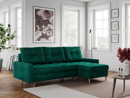 MKS MEBLE Ecksofa - L-Form Sofa mit Schlaffunktion - Wohnlandschaft L Form, Ecksofa mit Schlaffunktion und Bettkasten, Schlafsofa mit Bettkasten, Couch mit Schlaffunktion - Grün Colin von MKS MEBLE