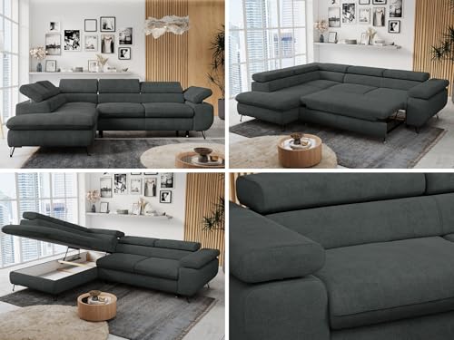 MKS MEBLE Ecksofa Sofa Grau, Wohnlandschaft L-Form mit Schlaffunktion und Bettkasten, Schlafsofa mit Bettkasten, Sofa mit Einstellbare Kopfstützen, Peter L - Dunkelgrau Struktur - Links Grau MKS MEBLE Ecksofa Sofa Grau, Wohnlandschaft L-Form mit Schlaffunktion und Bettkasten, Schlafsofa mit Bettkasten, Sofa mit Einstellbare Kopfstützen, Peter L - Dunkelgrau Struktur - Links Grau von MKS MEBLE