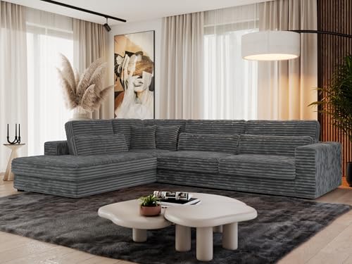 MKS MEBLE Ecksofa Sofa L-Form Dunkelgrau Cord, Wohnlandschaft L-Form, Couch L Form, Sofagarnitur Couchgarnitur Polsterecke, Breite: 316 cm - Savona L - Dunkelgrau Cord - Links von MKS MEBLE