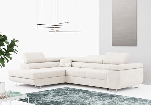 MKS MEBLE Ecksofa Weiß Wohnzimmer - Wohnlandschaft - Schlafsofa mit Bettkasten - Ecksofa mit Schlaffunktion - Wohnzimmer L Couch - Polstersofa mit Bettkasten - Gustaw - Weiß - Links MKS MEBLE Ecksofa Weiß Wohnzimmer - Wohnlandschaft - Schlafsofa mit Bettkasten - Ecksofa mit Schlaffunktion - Wohnzimmer L Couch - Polstersofa mit Bettkasten - Gustaw - Weiß - Links von MKS MEBLE