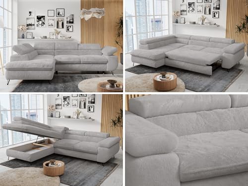 MKS MEBLE Ecksofa Wohnlandschaft L-Form mit Schlaffunktion und Bettkasten, Schlafsofa mit Bettkasten, Sofa mit Einstellbare Kopfstützen, Peter L - Plüsch - Links Hellgrau MKS MEBLE Ecksofa Wohnlandschaft L-Form mit Schlaffunktion und Bettkasten, Schlafsofa mit Bettkasten, Sofa mit Einstellbare Kopfstützen, Peter L - Plüsch - Links Hellgrau von MKS MEBLE