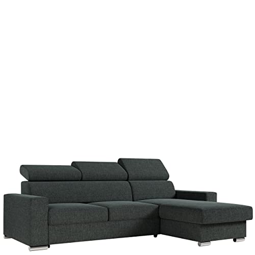 MKS MEBLE Ecksofa Wohnzimmer - Wohnlandschaft - L-Form Couch mit Schlaffunktion - Bettsofa - Wohnzimmer L Couch - Polstersofa mit Bettkasten - Fox Dunkelgrau von MKS MEBLE