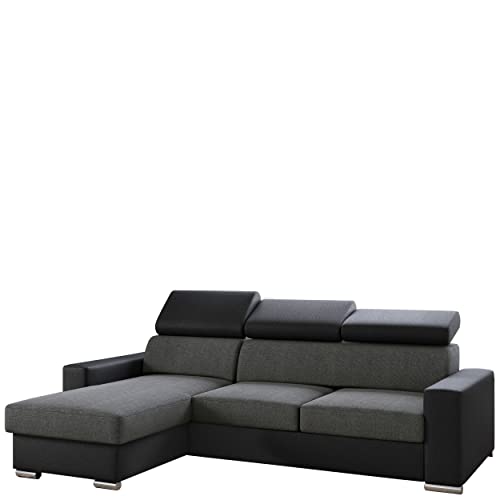 MKS MEBLE Ecksofa Wohnzimmer - Wohnlandschaft - L-Form Couch mit Schlaffunktion - Bettsofa - Wohnzimmer L Couch - Polstersofa mit Bettkasten - Fox Grau Schwarz von MKS MEBLE