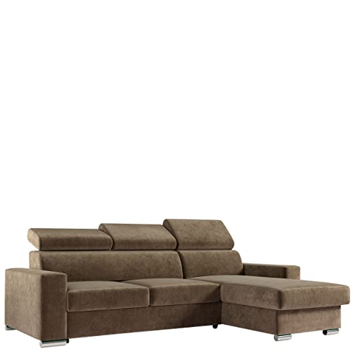 MKS MEBLE Ecksofa Wohnzimmer - Wohnlandschaft - L-Form Couch mit Schlaffunktion - Bettsofa - Wohnzimmer L Couch - Polstersofa mit Bettkasten - Fox Hellbraun von MKS MEBLE