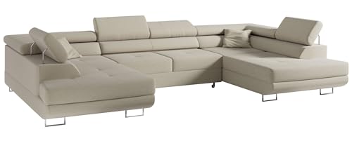 MKS MEBLE Ecksofa Wohnzimmer - Wohnlandschaft - U-Form Couch mit Schlaffunktion - Bettsofa - Wohnzimmer U Couch - Polstersofa mit Bettkasten - Gustaw U Dunkelcreme Samoa von MKS MEBLE