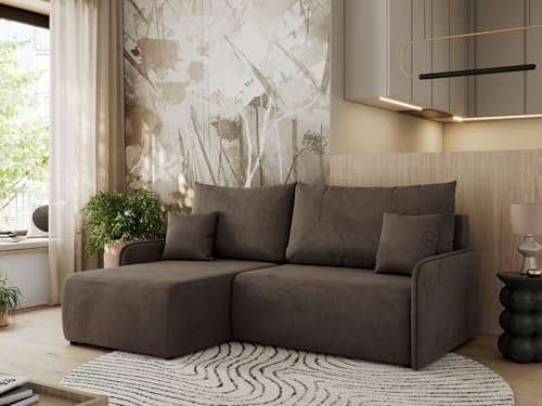 MKS MEBLE Ecksofa mit Schlaffunktion, Sofa L-Form, Schlafsofa mit Bettkasten, Bettsofa - Braun Velvet - Arpa L - Links von MKS MEBLE