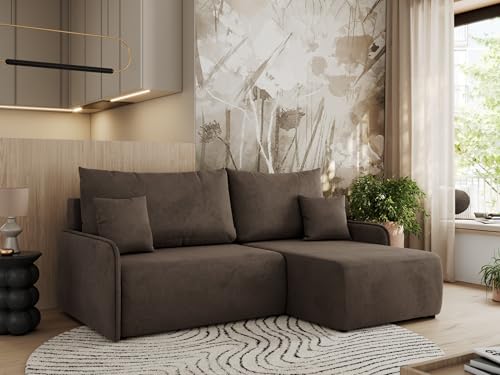 MKS MEBLE Ecksofa mit Schlaffunktion, Sofa L-Form, Schlafsofa mit Bettkasten, Bettsofa - Braun Velvet - Arpa L - Rechts von MKS MEBLE