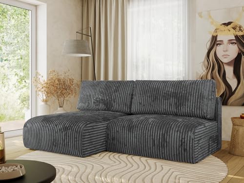 MKS MEBLE Ecksofa mit Schlaffunktion, Sofa L-Form, Schlafsofa mit Bettkasten, Bettsofa - Dunkelgrau Cord - Vivo L - Rechts von MKS MEBLE