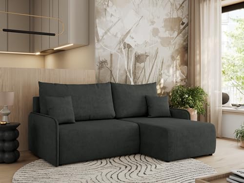 MKS MEBLE Ecksofa mit Schlaffunktion, Sofa L-Form, Schlafsofa mit Bettkasten, Bettsofa - Dunkelgrau Struktur - Arpa L - Rechts von MKS MEBLE