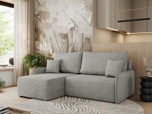 MKS MEBLE Ecksofa mit Schlaffunktion, Sofa L-Form, Schlafsofa mit Bettkasten, Bettsofa - Hellgrau Struktur - Arpa L - Links von MKS MEBLE