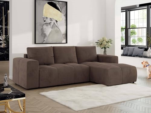 MKS MEBLE Ecksofa mit Schlaffunktion und Bettkasten, Sofa Eckcouch L-Form, Schlafsofa mit Stauraum, Polstergarnitur Wohnlandschaft mit Rückenkissen MONIVA - Braun - Velvet - Rechts MKS MEBLE Ecksofa mit Schlaffunktion und Bettkasten, Sofa Eckcouch L-Form, Schlafsofa mit Stauraum, Polstergarnitur Wohnlandschaft mit Rückenkissen MONIVA - Braun - Velvet - Rechts von MKS MEBLE