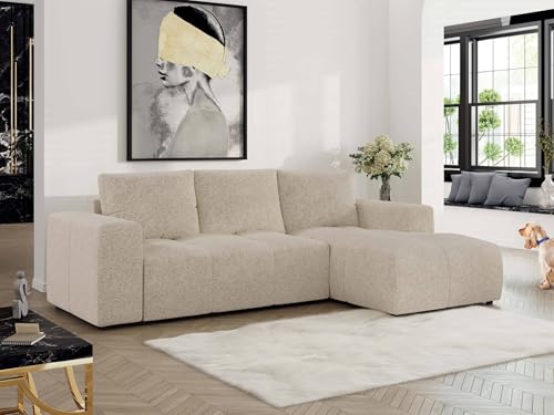 MKS MEBLE Ecksofa mit Schlaffunktion und Bettkasten, Sofa Eckcouch L-Form, Schlafsofa mit Stauraum, Polstergarnitur Wohnlandschaft mit Rückenkissen MONIVA - Creme - Strukture - Rechts MKS MEBLE Ecksofa mit Schlaffunktion und Bettkasten, Sofa Eckcouch L-Form, Schlafsofa mit Stauraum, Polstergarnitur Wohnlandschaft mit Rückenkissen MONIVA - Creme - Strukture - Rechts von MKS MEBLE