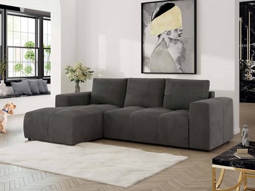 MKS MEBLE Ecksofa mit Schlaffunktion und Bettkasten, Sofa Eckcouch L-Form, Schlafsofa mit Stauraum, Polstergarnitur Wohnlandschaft mit Rückenkissen MONIVA - Dunkelgrau - Velvet - Links MKS MEBLE Ecksofa mit Schlaffunktion und Bettkasten, Sofa Eckcouch L-Form, Schlafsofa mit Stauraum, Polstergarnitur Wohnlandschaft mit Rückenkissen MONIVA - Dunkelgrau - Velvet - Links von MKS MEBLE