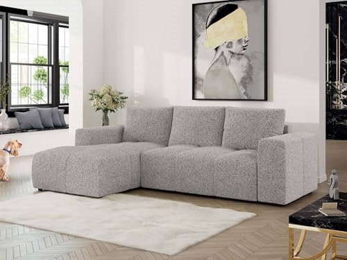 MKS MEBLE Ecksofa mit Schlaffunktion und Bettkasten, Sofa Eckcouch L-Form, Schlafsofa mit Stauraum, Polstergarnitur Wohnlandschaft mit Rückenkissen MONIVA - Hellgrau - Strukture - Links MKS MEBLE Ecksofa mit Schlaffunktion und Bettkasten, Sofa Eckcouch L-Form, Schlafsofa mit Stauraum, Polstergarnitur Wohnlandschaft mit Rückenkissen MONIVA - Hellgrau - Strukture - Links von MKS MEBLE