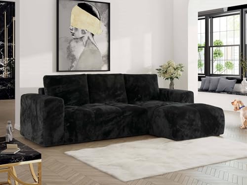 MKS MEBLE Ecksofa mit Schlaffunktion und Bettkasten, Sofa Eckcouch L-Form, Schlafsofa mit Stauraum, Polstergarnitur Wohnlandschaft mit Rückenkissen MONIVA - Schwarz - Plüsch - Rechts MKS MEBLE Ecksofa mit Schlaffunktion und Bettkasten, Sofa Eckcouch L-Form, Schlafsofa mit Stauraum, Polstergarnitur Wohnlandschaft mit Rückenkissen MONIVA - Schwarz - Plüsch - Rechts von MKS MEBLE