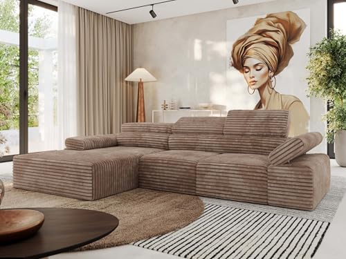 MKS MEBLE Ecksofa mit relaxfunktion elektrisch, Sofa L-Form - Rilasso - Braun Cord Links von MKS MEBLE