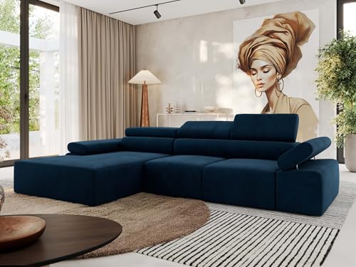 MKS MEBLE Ecksofa mit relaxfunktion elektrisch, Sofa L-Form - Rilasso - Dunkelblau Velvet Links von MKS MEBLE