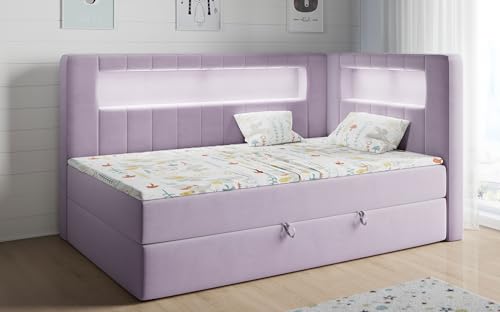 MKS MEBLE Kinderbett mit Led, Boxspringbett 90x200 mit Led, Einzelbett 90x200 mit Bettkasten und Topper, Kinderbett 90x200 mit Matratze und Stauraum - Gold 3 Junior - Violett - Rechts MKS MEBLE Kinderbett mit Led, Boxspringbett 90x200 mit Led, Einzelbett 90x200 mit Bettkasten und Topper, Kinderbett 90x200 mit Matratze und Stauraum - Gold 3 Junior - Violett - Rechts von MKS MEBLE