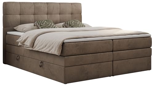 MKS MEBLE King Boxspringbett 160x200, Polsterbett 160x200 mit Bettkasten, Bett 160x200 mit Multipocket-Matratze H4, Boxspringbett 160x200 mit Kopfteil und Topper - H4 Braun Velvet - Luka von MKS MEBLE