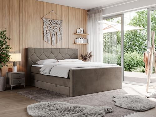 MKS Meble Boxspringbett mit Zwei Ebenen Matratzen, Bettkasten, Kopfteil und Topper - King EIGAR - 180x200 - Braund Velvet - H3 von MKS MEBLE