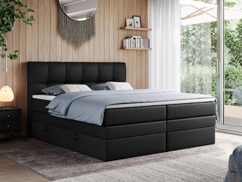 MKS MEBLE King Boxspringbett 180x200 Mit Bettkasten, Polsterbett Mit Multipocket-Matratze H3, Kopfteil und Topper - Schwarz Kunstleder - Alvin MKS MEBLE King Boxspringbett 180x200 Mit Bettkasten, Polsterbett Mit Multipocket-Matratze H3, Kopfteil und Topper - Schwarz Kunstleder - Alvin von MKS MEBLE