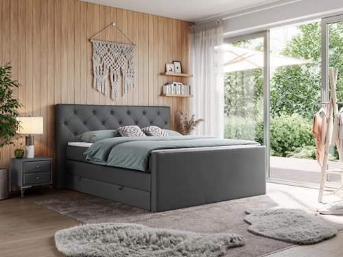 MKS MEBLE King Boxspringbett 200x200 Mit Bettkasten, Polsterbett Mit Multipocket-Matratze H3, Kopfteil Und Topper - Dunkelgrau Kunstleder - Velen MKS MEBLE King Boxspringbett 200x200 Mit Bettkasten, Polsterbett Mit Multipocket-Matratze H3, Kopfteil Und Topper - Dunkelgrau Kunstleder - Velen von MKS MEBLE