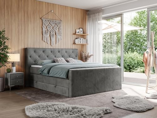 MKS MEBLE King Boxspringbett 200x200 Mit Bettkasten, Polsterbett Mit Multipocket-Matratze H3, Kopfteil Und Topper - Dunkelgrau Velvet - Velen MKS MEBLE King Boxspringbett 200x200 Mit Bettkasten, Polsterbett Mit Multipocket-Matratze H3, Kopfteil Und Topper - Dunkelgrau Velvet - Velen von MKS MEBLE