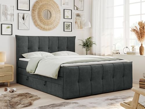 MKS MEBLE King Boxspringbett 200x200 Mit Bettkasten Und Matratze H3, Polsterbett Mit Matratze, Premium-11-King Dunkelgrau Struktur MKS MEBLE King Boxspringbett 200x200 Mit Bettkasten Und Matratze H3, Polsterbett Mit Matratze, Premium-11-King Dunkelgrau Struktur von MKS MEBLE