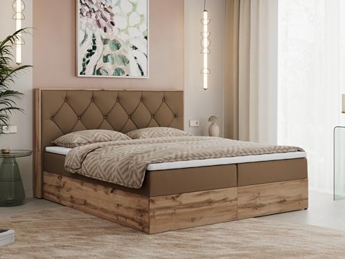 MKS MEBLE Boxspringbett 200x200 mit Bettkasten Eiche, Polsterbett 200x200 mit Matratze H3, Bett 200x200 mit Kopfteil, Bett mit Holzrahmen in Wotan Eiche - Braun Kunstleder - Veneto MKS MEBLE Boxspringbett 200x200 mit Bettkasten Eiche, Polsterbett 200x200 mit Matratze H3, Bett 200x200 mit Kopfteil, Bett mit Holzrahmen in Wotan Eiche - Braun Kunstleder - Veneto von MKS MEBLE