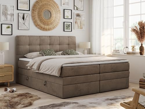 MKS MEBLE King Boxspringbett Braun 180x200, Polsterbett 180x200 mit Bettkasten, Bett 180x200 mit Multipocket-Matratze H4, Boxspringbett 180x200 mit Kopfteil und Topper - H4 Braun Velvet - Luka von MKS MEBLE