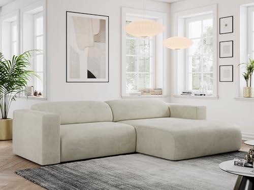 MKS MEBLE Ecksofa, Sofa L-Form, Wohnlandschaft L-Form, Modern Design Couch, Sofagarnitur, Couchgarnitur, Polsterecke - Pasadena -Beige Velvet - rechts Seite von MKS MEBLE