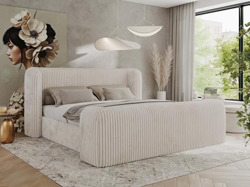 MKS MEBLE Polsterbett 120x200 Beige Cord ohne Matratze, modernes Design, stabile Konstruktion – Doppelbett ohne Bettkasten, Designerbett - EMORA Duo von MKS MEBLE