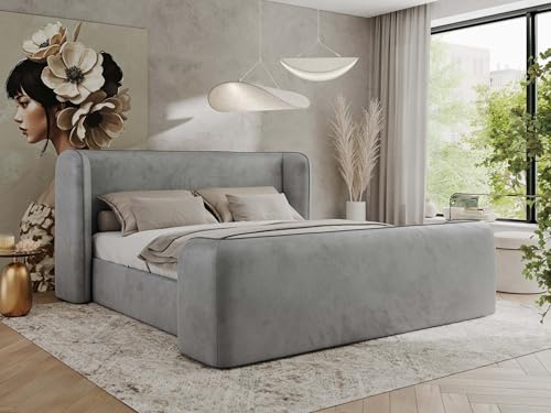MKS MEBLE Polsterbett 160x200 Hellgrau Velvet ohne Matratze, modernes Design, stabile Konstruktion – Doppelbett ohne Bettkasten, Designerbett - EMORA Duo von MKS MEBLE