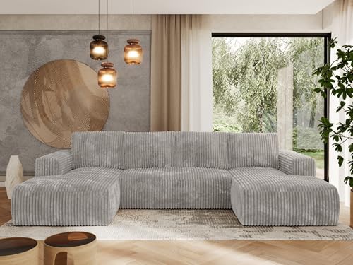 MKS MEBLE Sofa Grau mit Schlaffunktion - Ecksofa mit Schlaffunktion und Bettkasten - Couch - Schlafsofa mit Bettkasten - Trentino U - Hellgrau Cord MKS MEBLE Sofa Grau mit Schlaffunktion - Ecksofa mit Schlaffunktion und Bettkasten - Couch - Schlafsofa mit Bettkasten - Trentino U - Hellgrau Cord von MKS MEBLE
