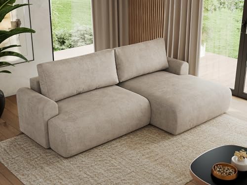 MKS MEBLE Sofa L-Form, Ecksofa mit Schlaffunktion, Wohnlandschaft L-Form, Schlafsofa mit Bettkasten, Bettsofa - Tono L - Beige Struktur - Rechts von MKS MEBLE