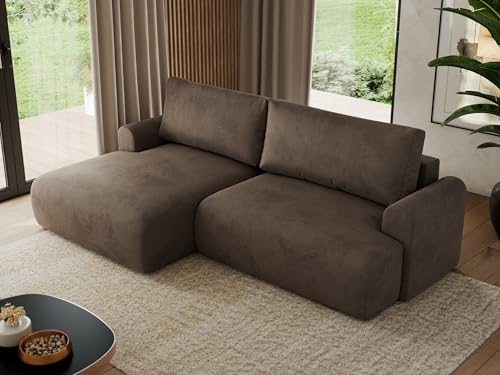 MKS MEBLE Sofa L-Form, Ecksofa mit Schlaffunktion, Wohnlandschaft L-Form, Schlafsofa mit Bettkasten, Bettsofa - Tono L - Braun Velvet - Links von MKS MEBLE