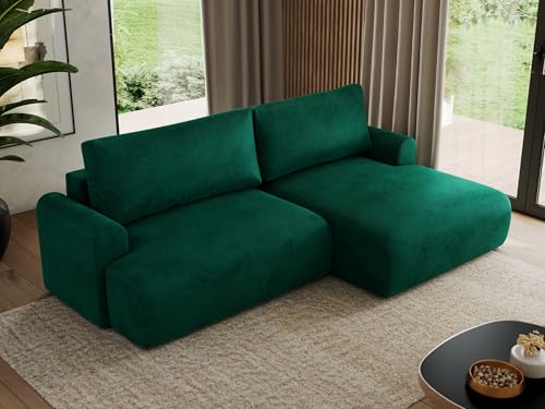 MKS MEBLE Sofa L-Form, Ecksofa mit Schlaffunktion, Wohnlandschaft L-Form, Schlafsofa mit Bettkasten, Bettsofa - Tono L - Dunkelgrün Velvet - Rechts von MKS MEBLE