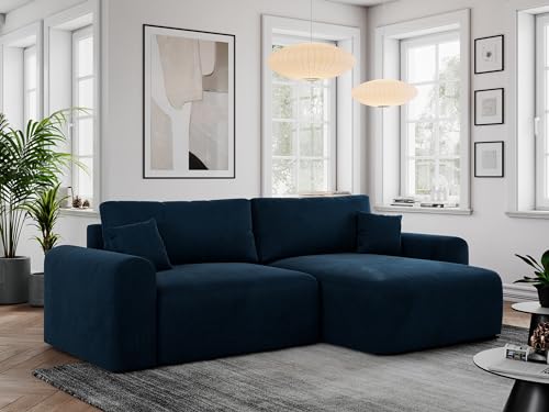 MKS MEBLE Sofa L-Form, Ecksofa mit Schlaffunktion, Wohnlandschaft L-Form mit Kissen, Couch L-Form - Nelson - Dunkelblau Velvet von MKS MEBLE