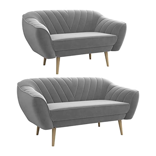 MKS MEBLE Sofa - Moderne Sofa Set 3+2 - Skandinavische Deko Polstersofa - Viki Zwei Loungesofas - Fünf Personen Grau von MKS MEBLE