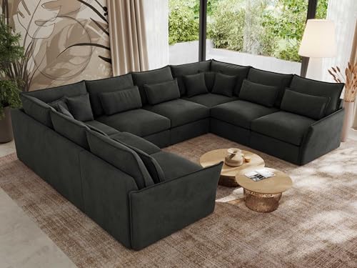 MKS MEBLE Sofa U-Form, Wohnlandschaft, Couch, Ecksofa, Couchgranitur, Polsterecke, Big Sofa XXL, Polstergarnitur - Verso U 8M - Dunkelgrau Velvet von MKS MEBLE