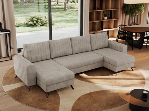 MKS MEBLE Sofa U-Form mit Schlaffunktion, Wohnlandschaft U Form Couch, Schlafsofa Bettsofa mit Schlaffunktion und Bettkasten - Beige Struktur - Axel U - Topper T25 MKS MEBLE Sofa U-Form mit Schlaffunktion, Wohnlandschaft U Form Couch, Schlafsofa Bettsofa mit Schlaffunktion und Bettkasten - Beige Struktur - Axel U - Topper T25 von MKS MEBLE