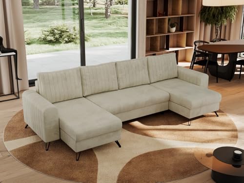 MKS MEBLE Sofa U-Form mit Schlaffunktion, Wohnlandschaft U Form Couch, Schlafsofa Bettsofa mit Schlaffunktion und Bettkasten - Beige Velvet - Axel U MKS MEBLE Sofa U-Form mit Schlaffunktion, Wohnlandschaft U Form Couch, Schlafsofa Bettsofa mit Schlaffunktion und Bettkasten - Beige Velvet - Axel U von MKS MEBLE