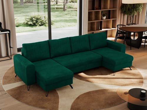MKS MEBLE Sofa U-Form mit Schlaffunktion, Wohnlandschaft U Form Couch, Schlafsofa Bettsofa mit Schlaffunktion und Bettkasten - Dunkelgrün Velvet - Axel U - Topper T25 MKS MEBLE Sofa U-Form mit Schlaffunktion, Wohnlandschaft U Form Couch, Schlafsofa Bettsofa mit Schlaffunktion und Bettkasten - Dunkelgrün Velvet - Axel U - Topper T25 von MKS MEBLE