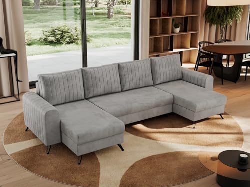 MKS MEBLE Sofa U-Form mit Schlaffunktion, Wohnlandschaft U Form Couch, Schlafsofa Bettsofa mit Schlaffunktion und Bettkasten - Hellgrau Velvet - Axel U MKS MEBLE Sofa U-Form mit Schlaffunktion, Wohnlandschaft U Form Couch, Schlafsofa Bettsofa mit Schlaffunktion und Bettkasten - Hellgrau Velvet - Axel U von MKS MEBLE