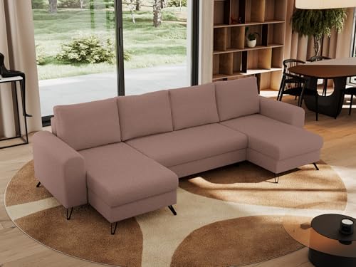 MKS MEBLE Sofa U-Form mit Schlaffunktion, Wohnlandschaft U Form Couch, Schlafsofa Bettsofa mit Schlaffunktion und Bettkasten - Rosa Boucle - Axel U - Topper T25 MKS MEBLE Sofa U-Form mit Schlaffunktion, Wohnlandschaft U Form Couch, Schlafsofa Bettsofa mit Schlaffunktion und Bettkasten - Rosa Boucle - Axel U - Topper T25 von MKS MEBLE