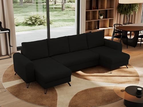 MKS MEBLE Sofa U-Form mit Schlaffunktion, Wohnlandschaft U Form Couch, Schlafsofa Bettsofa mit Schlaffunktion und Bettkasten - Schwarz Boucle - Axel U - Topper T25 MKS MEBLE Sofa U-Form mit Schlaffunktion, Wohnlandschaft U Form Couch, Schlafsofa Bettsofa mit Schlaffunktion und Bettkasten - Schwarz Boucle - Axel U - Topper T25 von MKS MEBLE